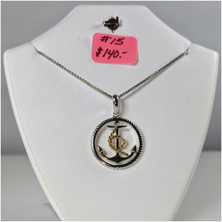 Product thumbnail: #15 Anchor Necklace Sterling with Solid Gold