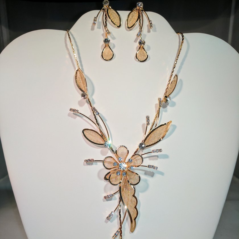 Flower Drop Necklace in Gold Tone - Earrings sold separately.