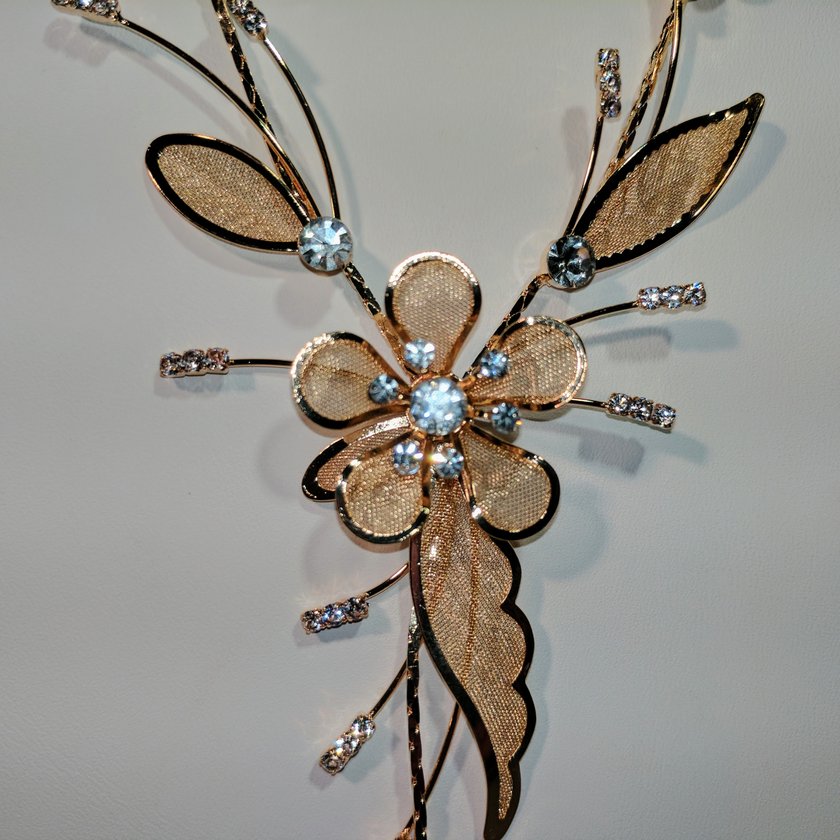 Flower Drop Necklace in Gold Tone