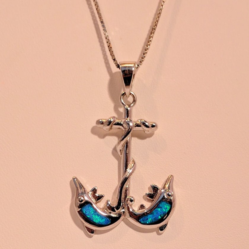 Anchor With Opal Dolphins